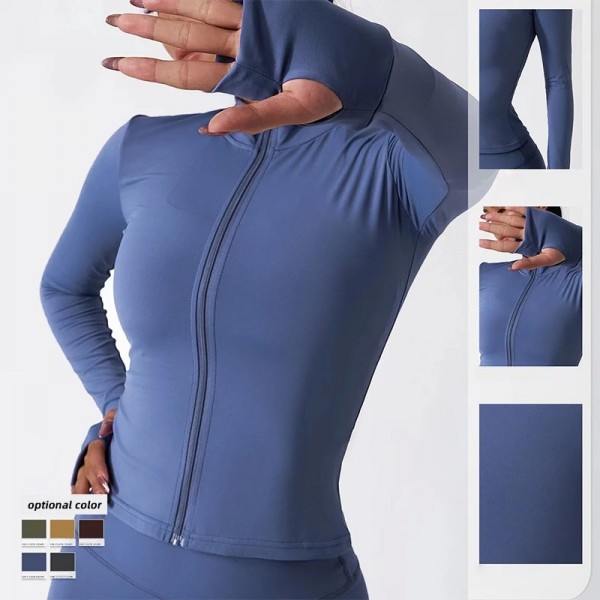 Ensemble de yoga à manches longues avec fermeture éclair pour femme, taille haute|22,49 €|OKKO MODE