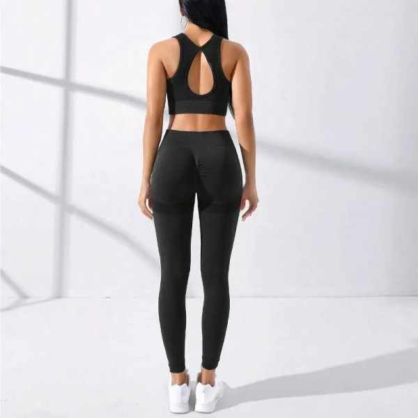 Ensemble de yoga basique sans couture, haut de gamme avec caraco à dos entrecroisé et leggings|13,04 €|OKKO MODE