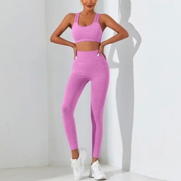 Ensemble de yoga basique sans couture, haut de gamme avec caraco à dos entrecroisé et leggings|13,04 €|OKKO MODE