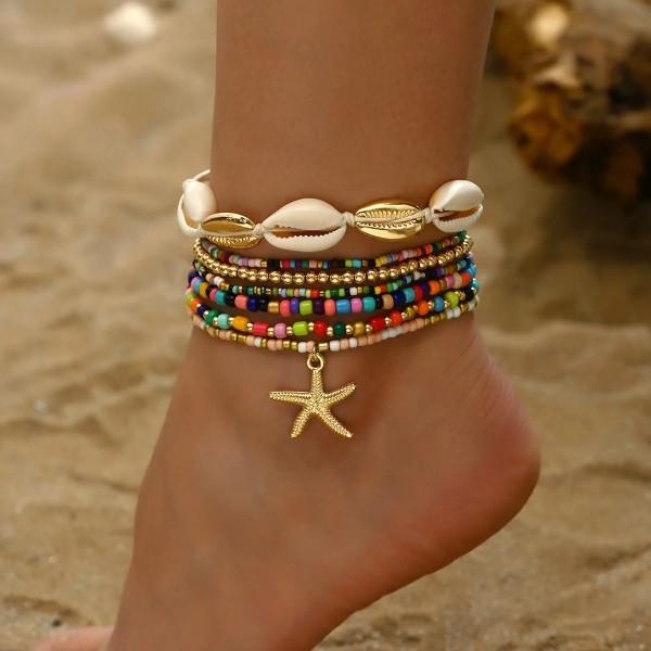 Chaîne de cheville en perles de coquillage femmes, ensemble double, amour, plage, été, style bohème