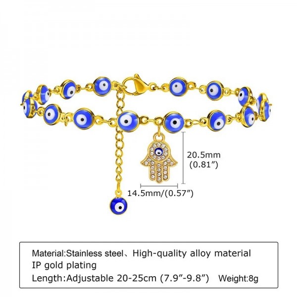 Bracelet main Acier Inoxydable pour Femme, Accessoire de Style Bohème, Main de Fatima, Mauvais Œil Bleu,|2,00 €|OKKO MODE