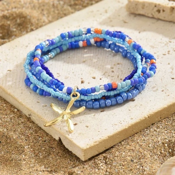 Bracelet de cheville avec pendentif étoile de mer femme, perles de riz multicouches, bijoux colorés Bohoo|1,79 €|OKKO MODE