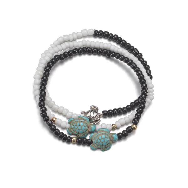 Ensemble Bracelets d'oral ille Multi-Pièces Femme, Style Océan, Tortue, Mélange de Perles Beiges Noires et Blanches, 3 Pièces|2,00 €|OKKO MODE