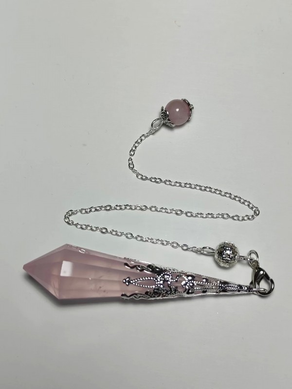 Pendule en cristal rose naturel pour radiesthésie, pendentif en pierre naturelle, pendule en cristal de guérison et d'énergie|18,99 €|OKKO MODE