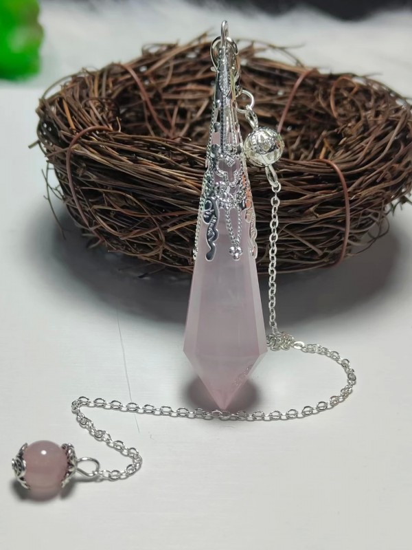 Pendule en cristal rose naturel pour radiesthésie, pendentif en pierre naturelle, pendule en cristal de guérison et d'énergie|18,99 €|OKKO MODE