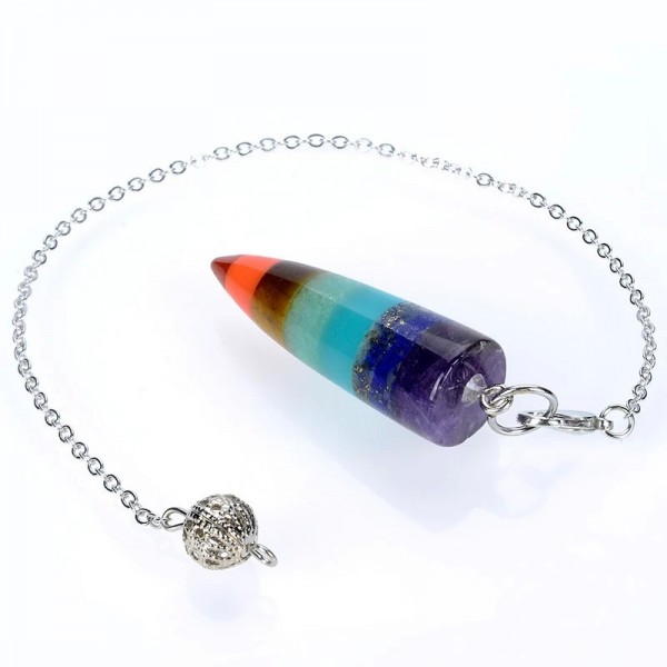 Améthystes naturels à 7 couches de chakras, Aventurine jaspe rouge, pendentif amulette en pierre à balle cône chaîne en métal, r|3,59 €|OKKO MODE