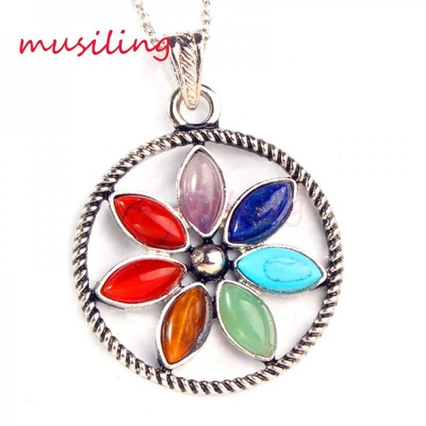 Musiling – pendentif pendule Reiki en métal, amulette de guérison en pierre naturelle, 7 perles de Chakra, breloques de santé, b|21,59 €|OKKO MODE