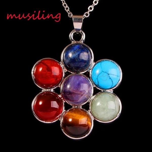 Musiling – pendentif pendule Reiki en métal, amulette de guérison en pierre naturelle, 7 perles de Chakra, breloques de santé, b|21,59 €|OKKO MODE