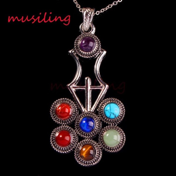 Musiling – pendentif pendule Reiki en métal, amulette de guérison en pierre naturelle, 7 perles de Chakra, breloques de santé, b|21,59 €|OKKO MODE