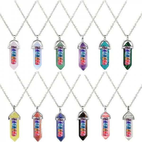 Pendentif en Pierre Naturelle des 7 Chakras, en Clip, Pendule, Collier de Yoga, Précieux