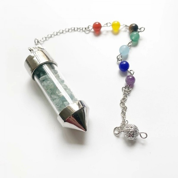 Reiki – pendule de guérison des 7 chakras, pendentif pour radiesthésie, cristal naturel, Quartz, éclats de pierre, alliage de mé|8,99 €|OKKO MODE