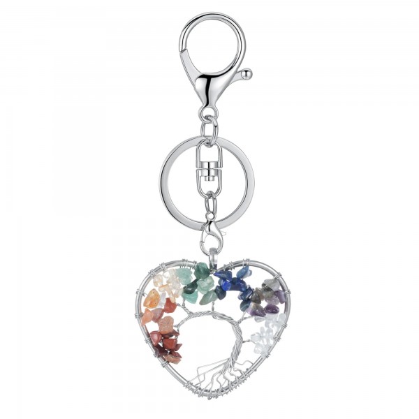 QIMOSHI-Porte-Clés en Clip de Guérison 7 Chakras, Pendentif Arbre de Vie, Collier Reiki, Boîte Cadeau, pour Femme|6,01 €|OKKO MODE