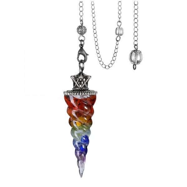Pendule 7 chakras pointu en cristal d'obsidienne noire pendentif en résine 7 chakras, pierre à puce naturelle adapté à la radie