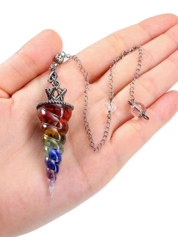 Pendule pointu en cristal d'obsidienne noire, pendentif en résine, 7 chakras, pierre à puce naturelle, adapté à la radiesthésie,|4,97 €|OKKO MODE