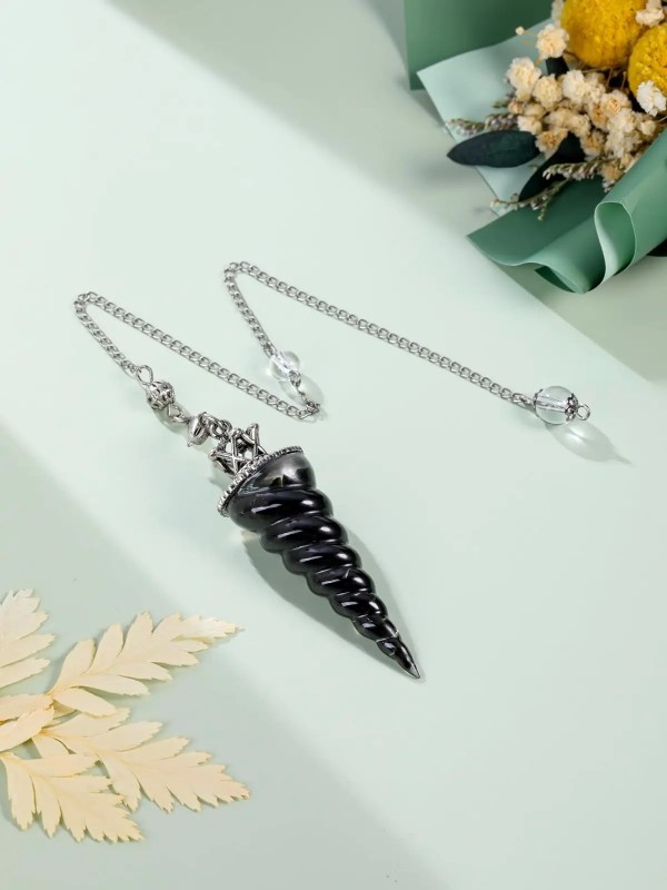 Pendule pointu en cristal d'obsidienne noire, pendentif en résine, 7 chakras, pierre à puce naturelle, adapté à la radiesthésie,|4,97 €|OKKO MODE