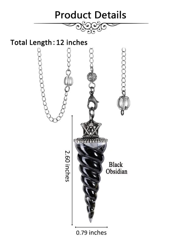 Pendule pointu en cristal d'obsidienne noire, pendentif en résine, 7 chakras, pierre à puce naturelle, adapté à la radiesthésie,|4,97 €|OKKO MODE