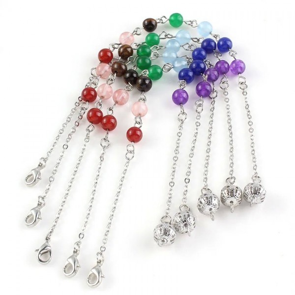 Collier pendule 7 chakras plaqué argent, 10 pièces, vente en gros, perles rondes ReiKi, pour radiesthésie|1,98 €|OKKO MODE