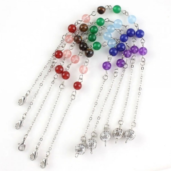 Collier pendule 7 chakras plaqué argent, 10 pièces, vente en gros, perles rondes ReiKi, pour radiesthésie|1,98 €|OKKO MODE