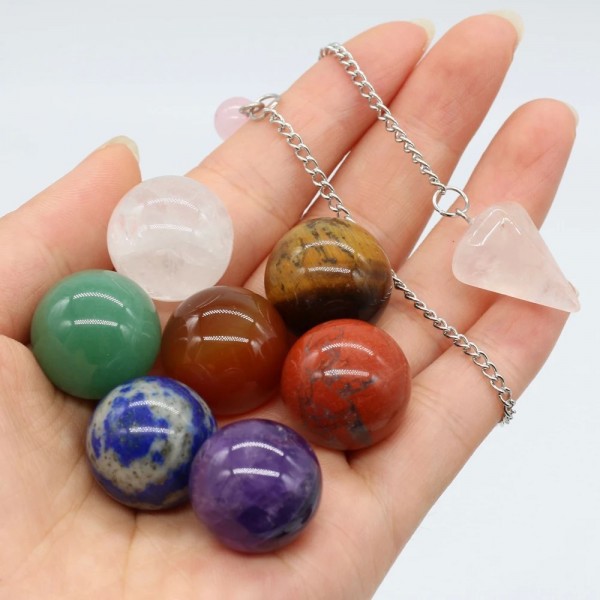 Ensemble de 7 pierres de Chakra Fengshui, boules de Quartz naturel, 20mm, en boîte, Yoga, spirituel, cristal, pendule, Kit cadea|9,89 €|OKKO MODE