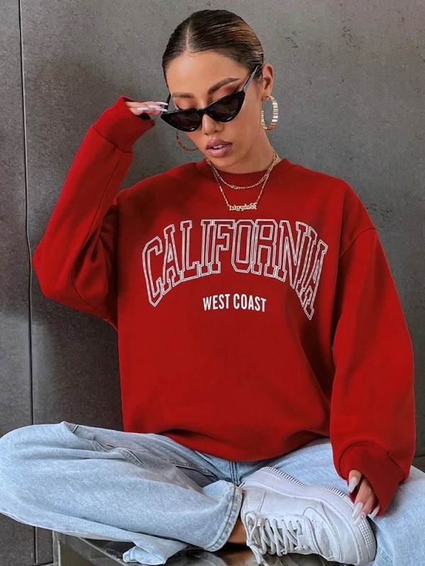 Sudadera con capucha estampada California West Coast para mujer - estilo casual, mangas largas