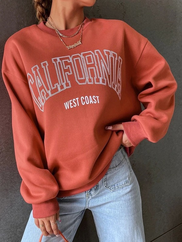 Sweat à capuche imprimé California West Coast pour femme - pulls col rond, manches longues|2,97 €|OKKO MODE