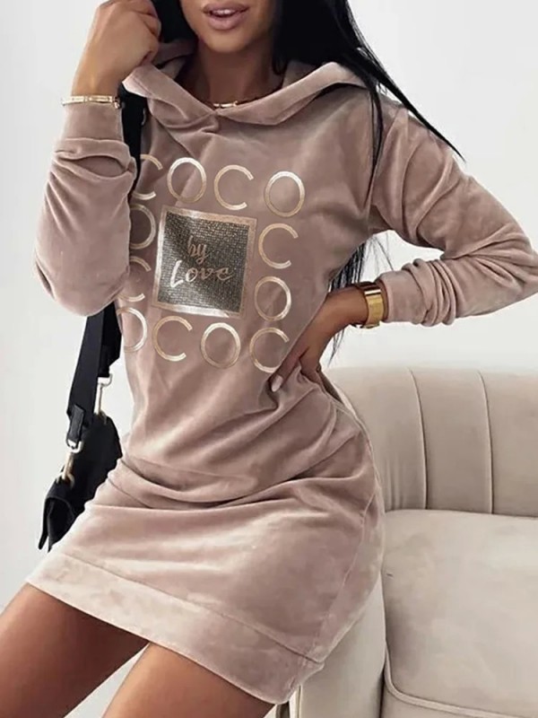 Autumn High Neck Long Sleeve Pullover Robe with Print