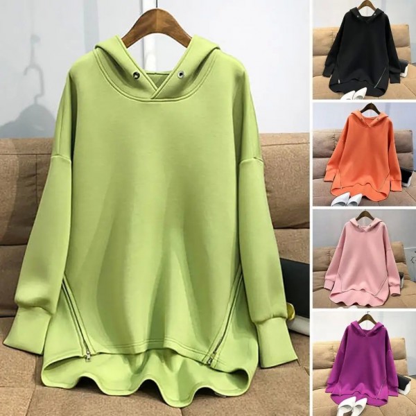 Sweat-shirt Fille Manches Sulf Streetwear Fermeture Éclair Coupe Irrégulière Printemps Automne