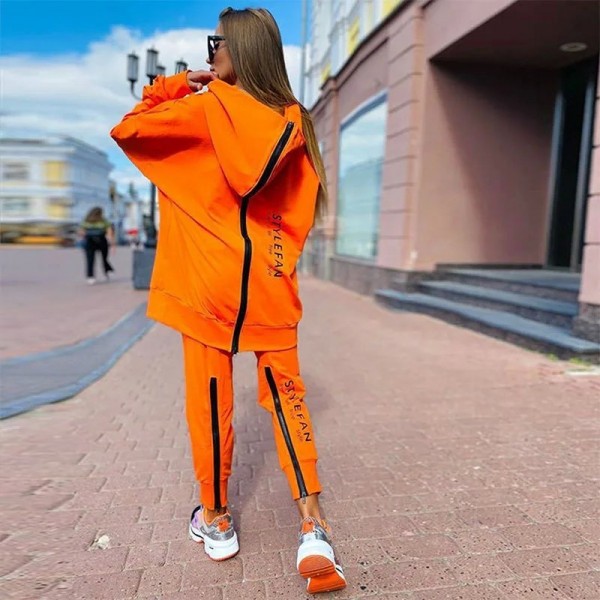 Ensemble de survêtement pour femme, fermeture à glissière au dos et pantalon mince