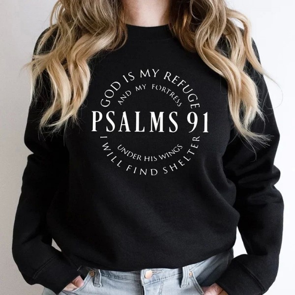 Sweat à capuche col rond femme haut religieux pull chrétien Harajuku Ps 91Dieu|3,59 €|OKKO MODE