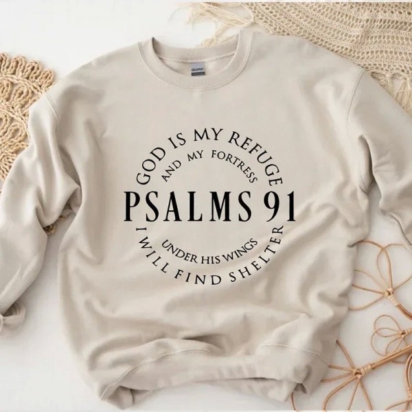 Sweat à capuche col rond femme haut religieux pull chrétien Harajuku Ps 91Dieu|3,59 €|OKKO MODE