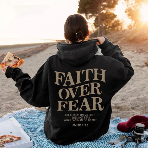 Sweat à capuche chrétien Faith Over Fear Jésus, chemise verset biblique|2,97 €|OKKO MODE