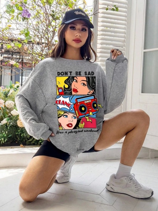 Sweat à Capuche Ras du Cou pour Femme, Vêtement Chaud et Décontracté avec Imprimé miles de Dessin Animé.|9,01 €|OKKO MODE