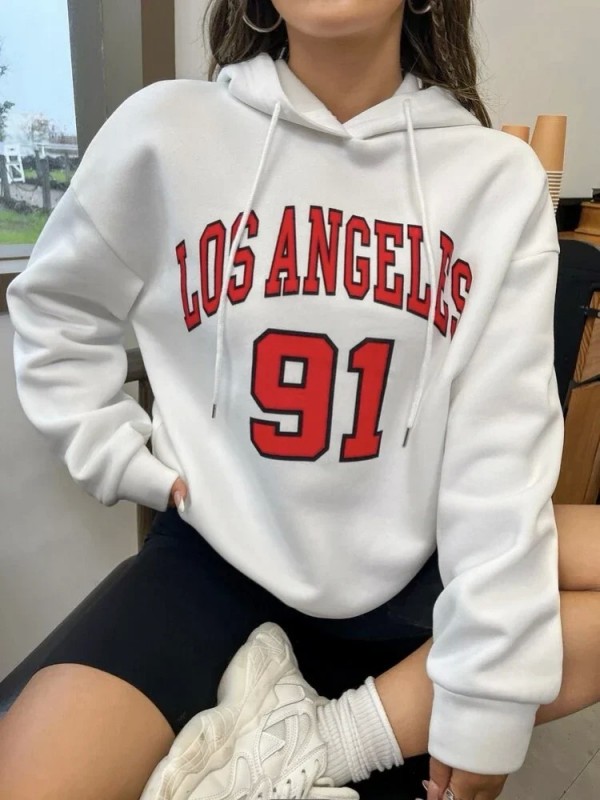 Sweat à capuche College lettre Los Angeles pour femmes, vintage streetwear|8,11 €|OKKO MODE