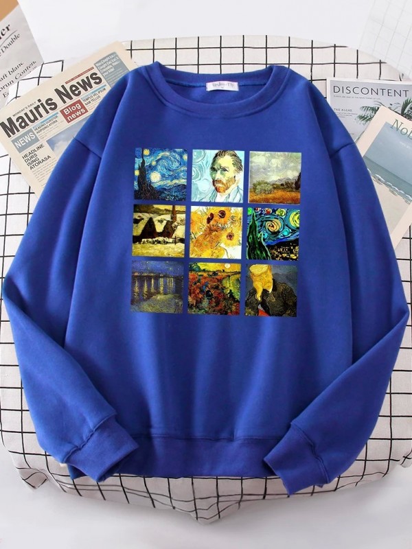 Sweat à capuche surdimensionné pour femme, survêtement décontracté vintage inspiré de Van Gogh|2,00 €|OKKO MODE