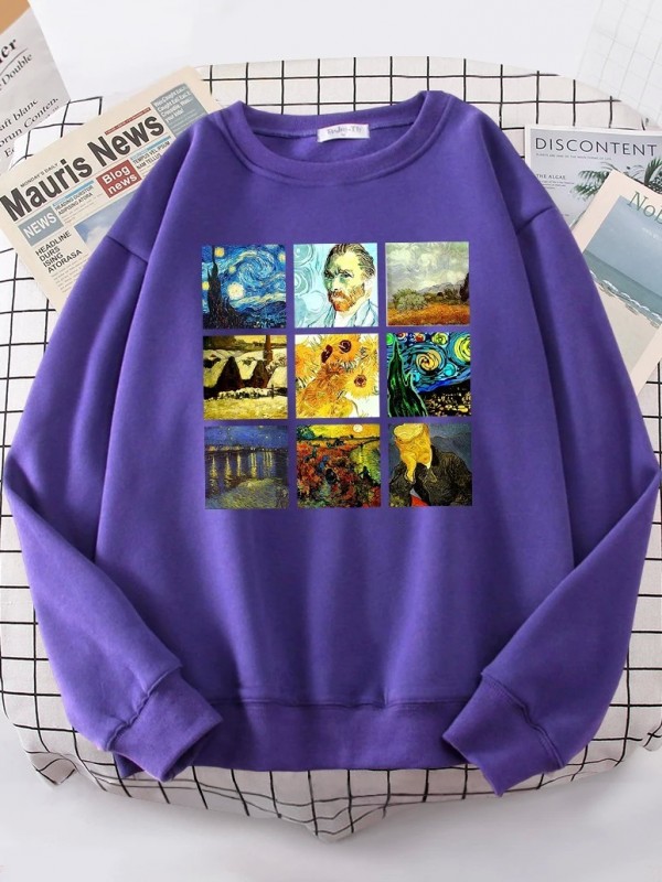 Sweat à capuche surdimensionné pour femme, survêtement décontracté vintage inspiré de Van Gogh|2,00 €|OKKO MODE