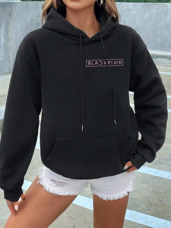 Sweat à capuche pour femme avec lettre imprimée, mode couple noir et rose - Harajuku|9,89 €|OKKO MODE