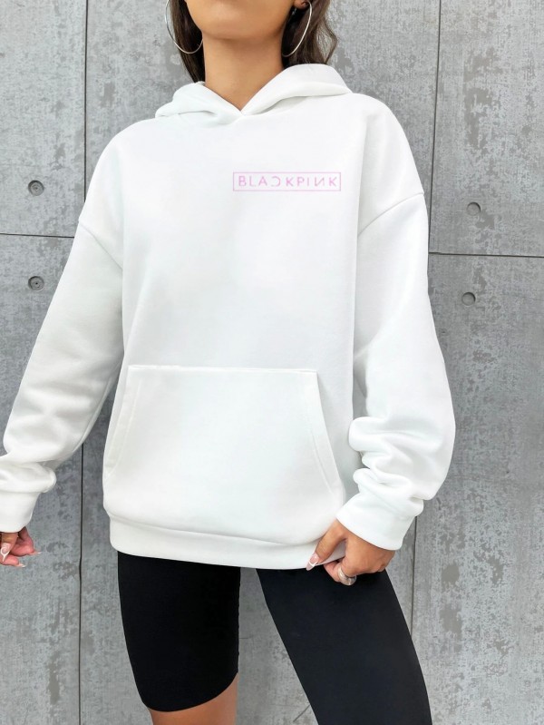 Sweat à capuche pour femme avec lettre imprimée, mode couple noir et rose - Harajuku|9,89 €|OKKO MODE