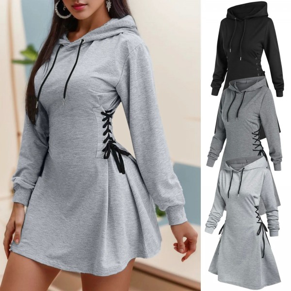 Sweats à capuche taille haute pour femmes, mini robe, col en V, manches longues, coupe couvertes, sweats à capuche PVD pour dame