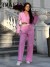 Pink Striped Blouse and Pants Set for Women, Short Sleeve Shirt with Patchwork | $17.26 | OKKO MODE