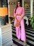 Pink Striped Blouse and Pants Set for Women, Short Sleeve Shirt with Patchwork | $17.26 | OKKO MODE