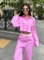 Pink Striped Blouse and Pants Set for Women, Short Sleeve Shirt with Patchwork | $17.26 | OKKO MODE