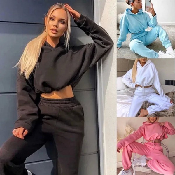 Women's Hooded Sweatshirt and Pants Set for Casual Sporty Look