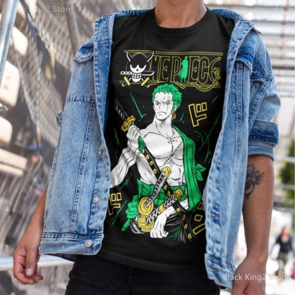 Short Sleeve Cotton Men's T-shirt, Anime Manga Zoro Luffy Graphic