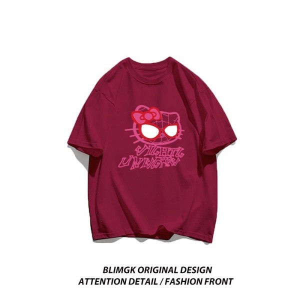 T-shirt à manches courtes imprimé chat et araignée, dessin animé pour femmes|2,00 €|OKKO MODE