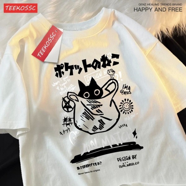 T-shirt japonais amusant et mignon pour hommes et femmes, vêtements de chat Harajuku|2,00 €|OKKO MODE