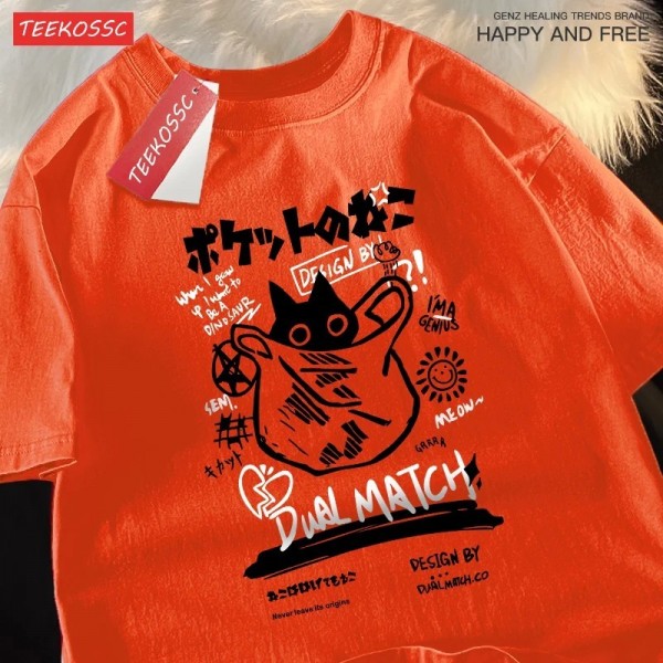 T-shirt japonais amusant et mignon pour hommes et femmes, vêtements de chat Harajuku|2,00 €|OKKO MODE