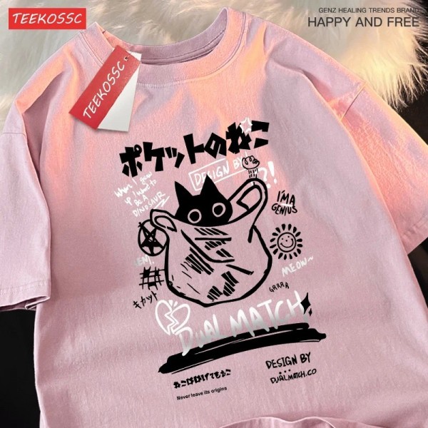 T-shirt japonais amusant et mignon pour hommes et femmes, vêtements de chat Harajuku|2,00 €|OKKO MODE