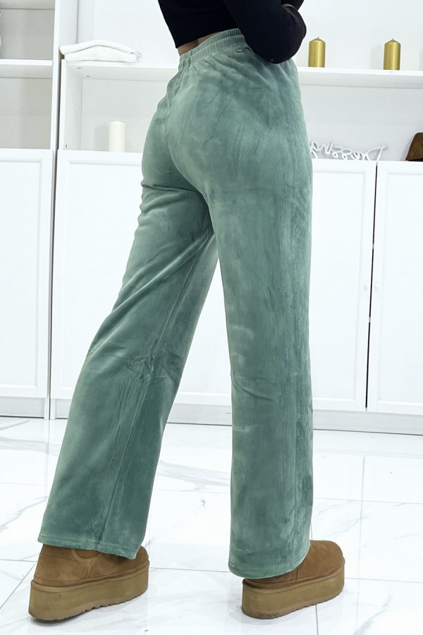 Pantalon jogging vert effet velours côtelé et molletonné  - 3