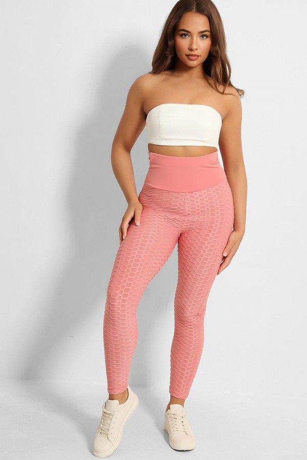 Legging push-up taille haute rose anti-cellulite effet minceur avec noeud au dos - 3