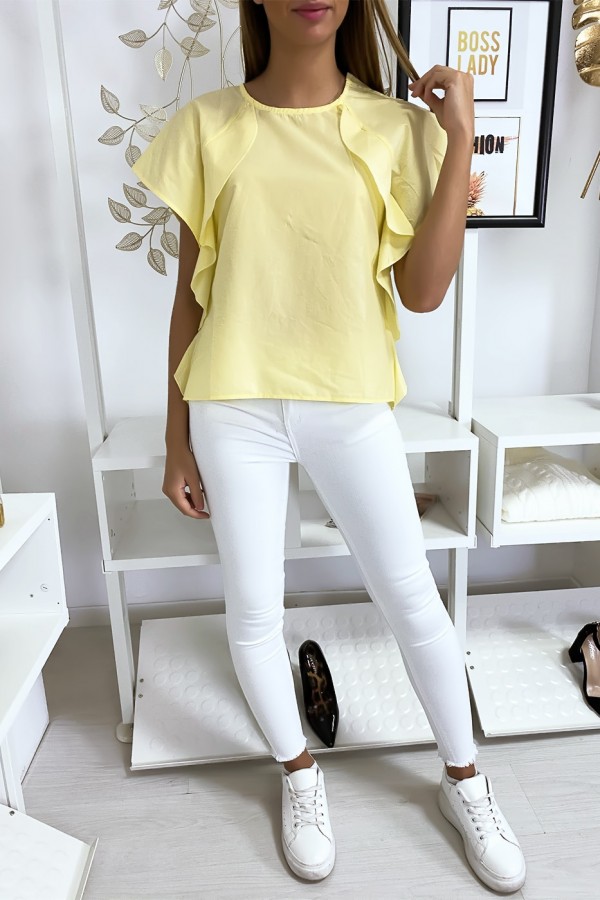 Blouse jaune à volant avec trois boutons à l'épaules - 5